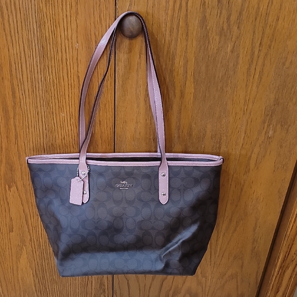 Coach Signature Tote Bag - Brown and Pink